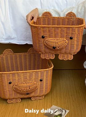 水果篮果盘藤编小熊可爱桌面编织杂物面包客厅厨房置物篮零食收纳