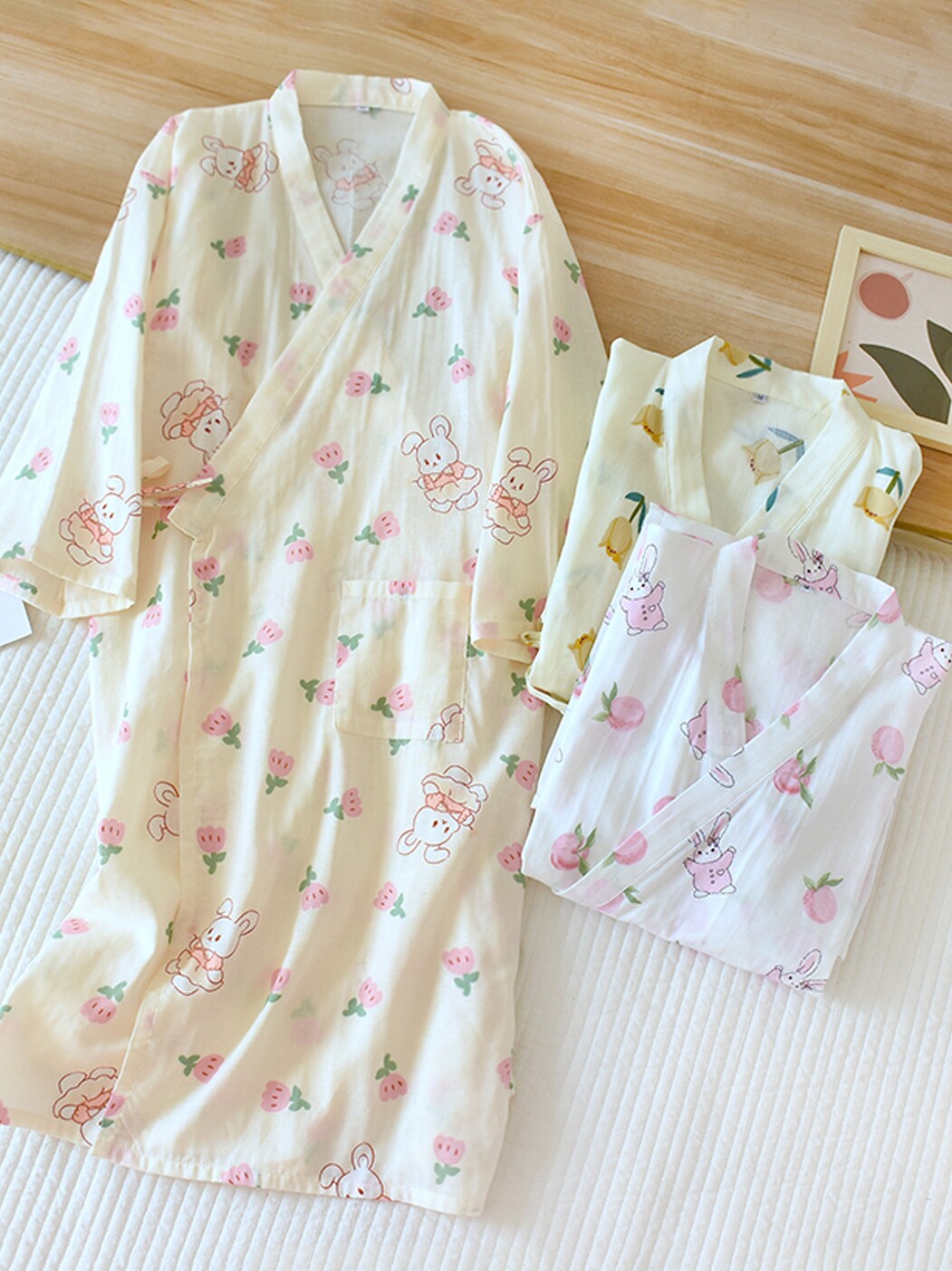 일본산 산후복 봄 여름 가을 가정 간호 잠옷 출산 잠옷 순면 거즈 출산 목욕 가운 얇은 긴팔