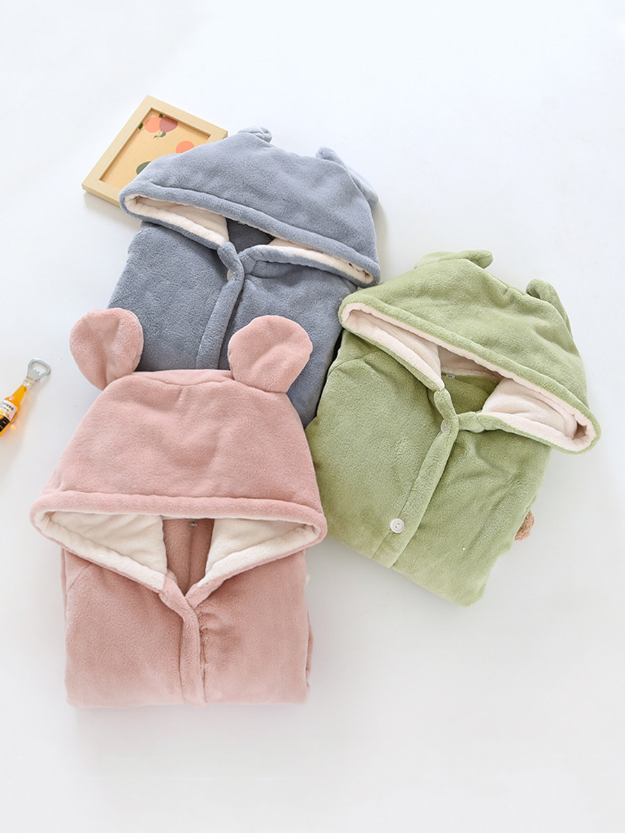 가을과 겨울 여성용 일본 잠옷 두꺼운 따뜻한 산호 벨벳 귀여운 잠옷 플란넬 출산 스커트 후드 홈 스커트