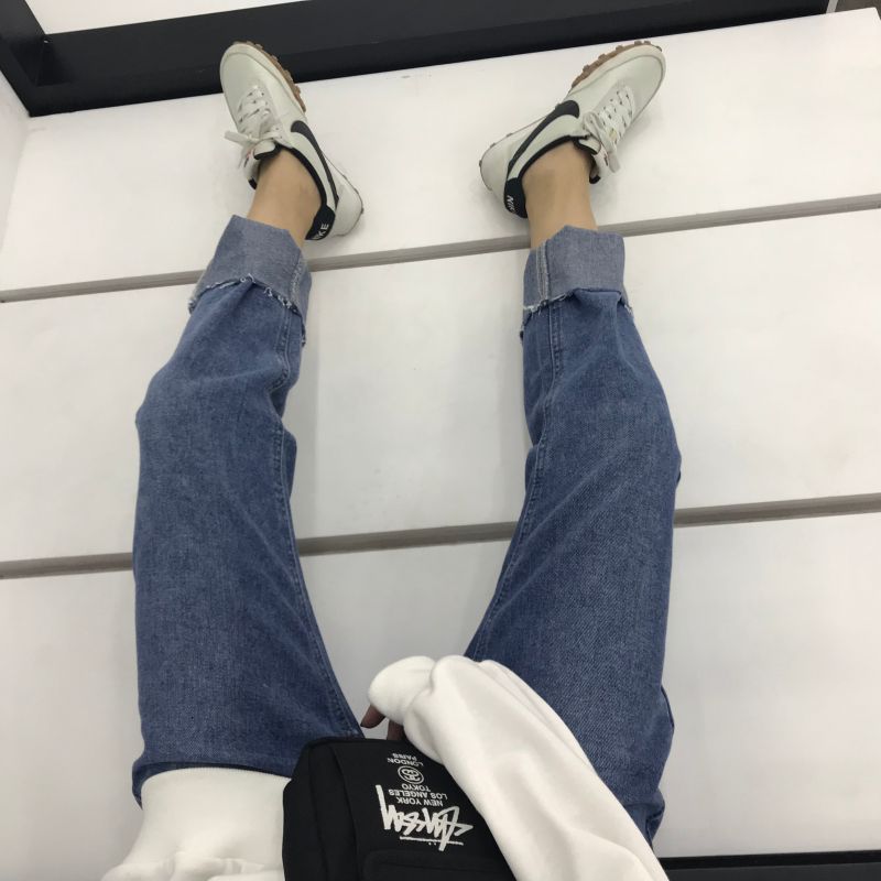 @ZEROZEROHOU 秋款直筒翻边牛仔长裤女高腰显瘦阔腿裤修身款推荐