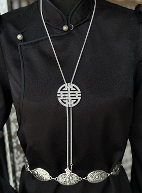 新款民族风满钻毛衣链项链可调节蒙古袍配饰日常款