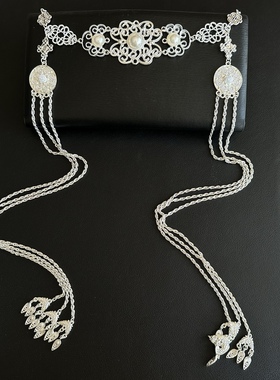 新款蒙古袍配饰头饰女婚纱照发饰蒙古元素镀银长款流苏订婚宴配饰