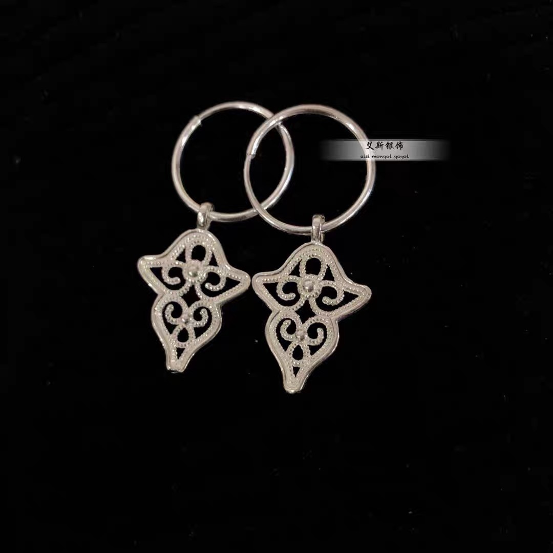 990足银民族风小耳圈男女情侣个性蒙古耳环蒙古元素手工银饰帅酷