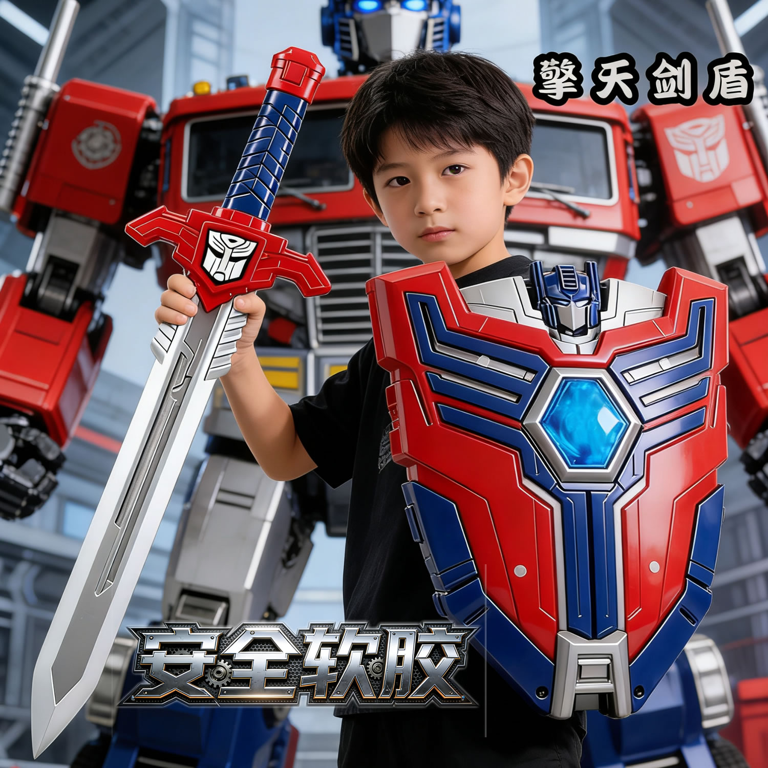宝剑盾牌玩具套装儿童演出装备擎天柱PU软胶机甲武器小男孩礼物