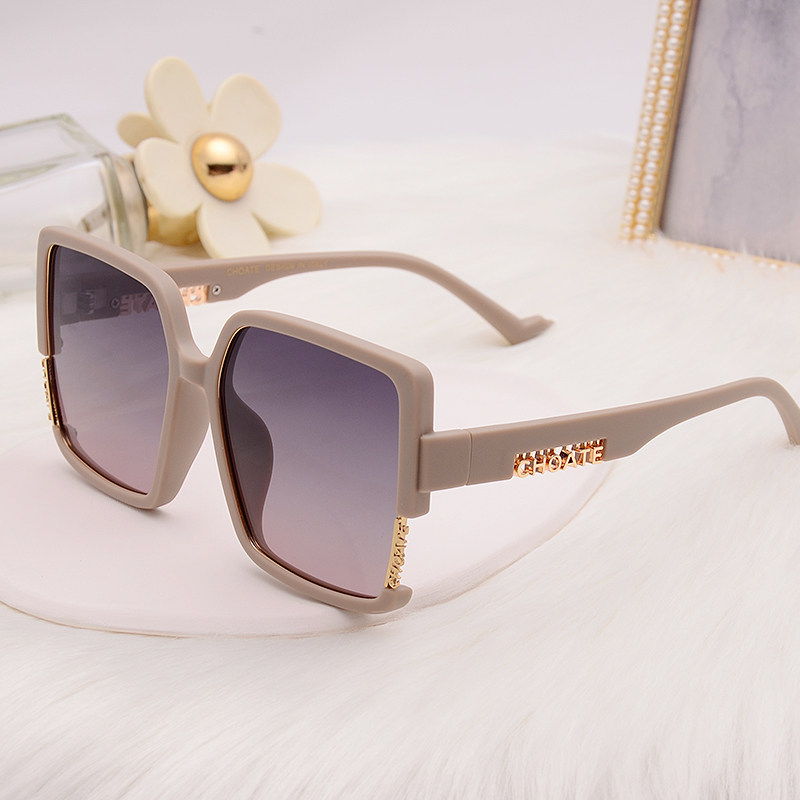 时尚立体字母女士偏光太阳镜女潮复古大框圆脸墨镜防晒街拍眼镜新