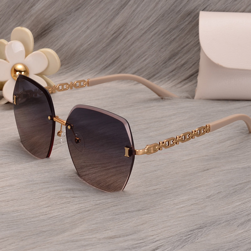 链条墨镜女复古无框尼龙偏光太阳镜网红街拍气质开车驾驶眼镜高级