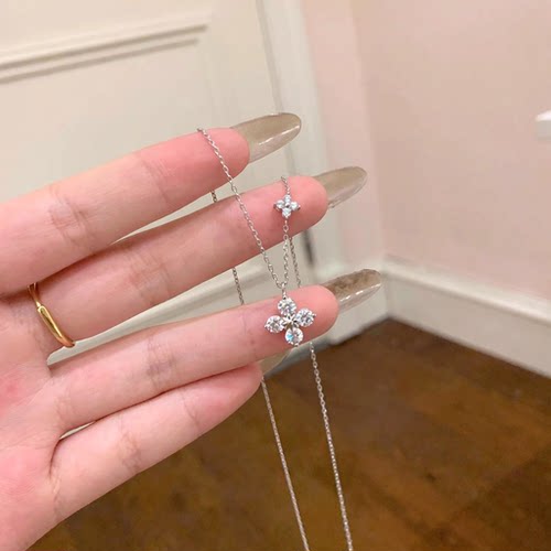 镶钻四叶草项链女轻奢小众锁骨链