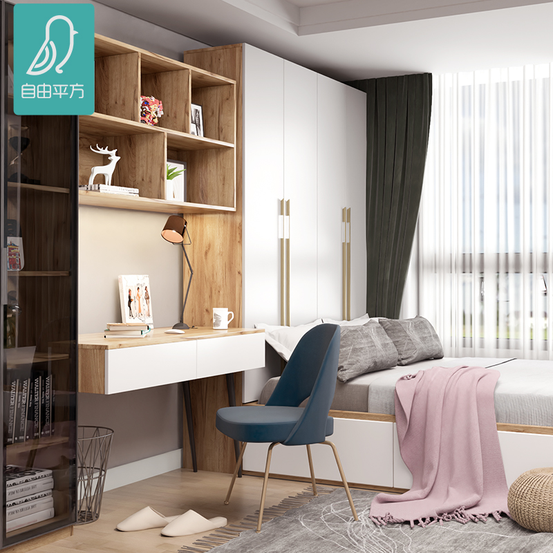现代简约书柜书桌一体家用卧室电脑桌定制飘窗转角大双人长工作台