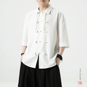 新中式 白底 夏季2026 汉服冰丝短袖衬衫/衬衣A891-p65图片