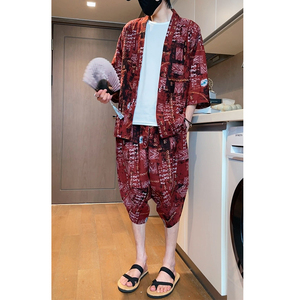 特价风夏2026沙滩休闲 棉麻印花 开衫套装A3004-p70，男装休闲套装，钱塘7008(原4008)