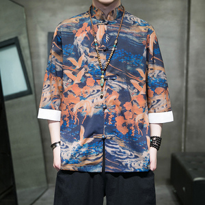 风2026抗皱冰丝 夏季 盘扣 新汉服短袖衬衫/衬衣 A878*p60图片