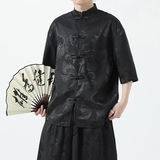 现货新款冰丝款提花龙夏2025团购新中式短袖衬衫/衬衣A669*p55，男装衬衫，钱塘7008(原4008)