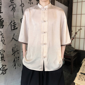 新品夏2025 防皱冰丝3色 风 汉服短袖衬衫/衬衣A670-p60图片