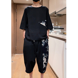 2026夏大码风棉麻龙花拼接短袖套装特特价A711-p50，男装T恤，钱塘7008(原4008)