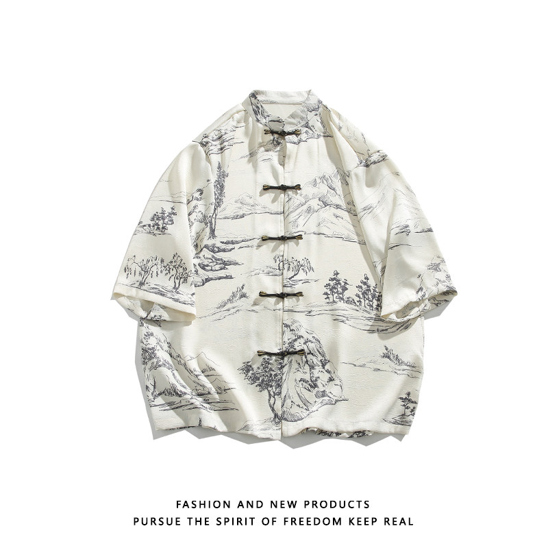 夏季新品2025风汉服短袖衬衫/衬衣A675-p65,男装衬衫,钱塘7008(原4008)