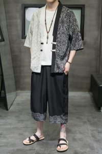 A3017*大码2021中国风 对拼色数码 冰丝 开衫套装 汉服套装p90图片