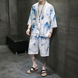 A3021*主推2021中国风男沙滩休闲冰丝面料汉服套装p80，男装休闲套装，钱塘7008(原4008)