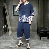 2026夏款新套装新品棉麻T恤+七分裤A005-P80，男装牛仔裤，钱塘7008(原4008)
