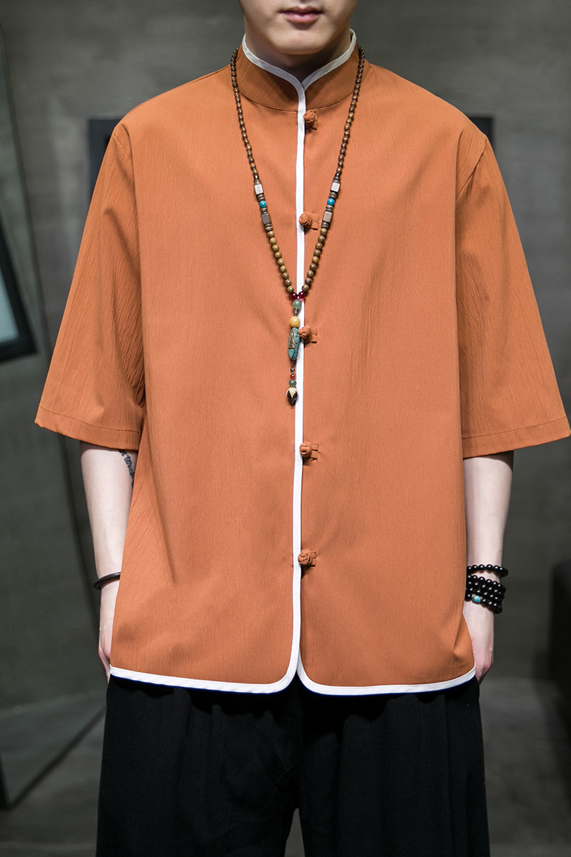 风夏2026现货！包边大码仿麻汉服短袖衬衫/衬衣A860-p55,男装T恤,钱塘7008(原4008)