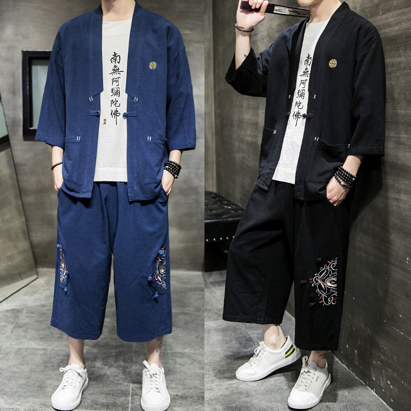 新夏2026大码风刺绣款开衫套装汉服套装A730*p100,男装休闲套装,钱塘7008(原4008)