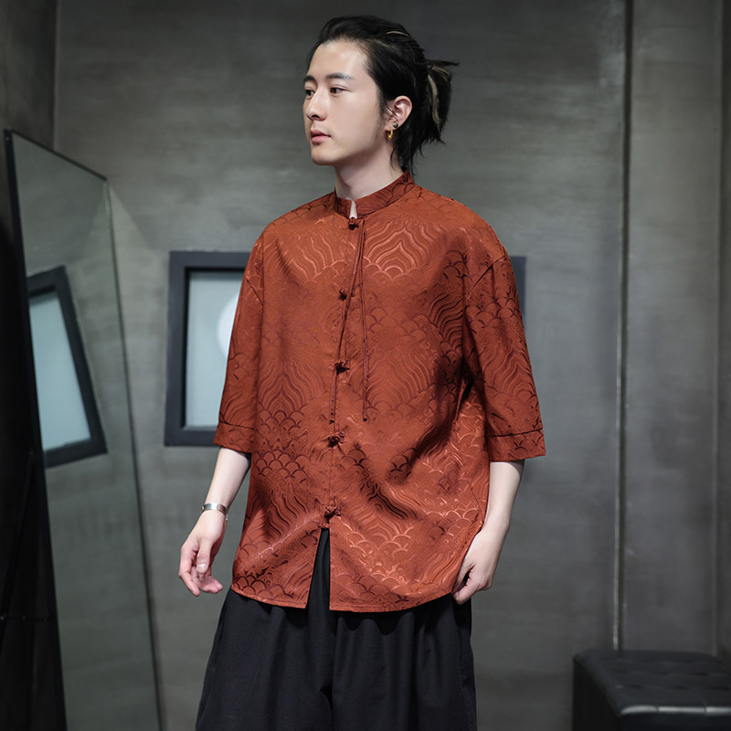 夏祥云2025冰丝风汉服短袖衬衫/衬衣A665-p65,男装衬衫,钱塘7008(原4008)