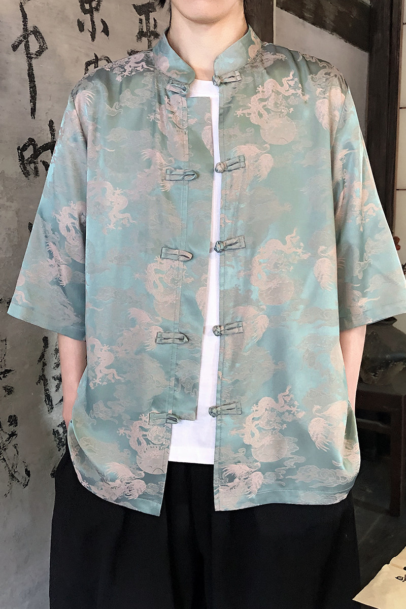 龙凤提花夏季新品2026风汉服短袖衬衫/衬衣A676-p65,男装T恤,钱塘7008(原4008)