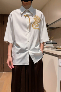 爆3色龙刺绣 防皱冰丝 夏2026 风 汉服短袖衬衫/衬衣A818-p68图片