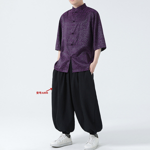 现货！风 冰丝款 提花夏2026新中式短袖衬衫/衬衣A623*p65图片