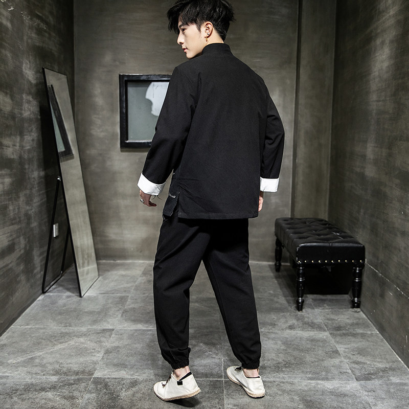A1013大码秋冬2020飞鹤刺绣棉麻盘扣/唐装/汉服套装P130,男装民族服装,钱塘7008(原4008)