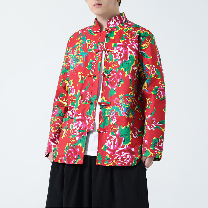 2026春新中式东北大花网红款唐装汉服夹克外套A657-P90,男装夹克,钱塘7008(原4008)