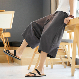 A4013中国风大码2021新品 汉服古风 纯色哈伦裤 七分裤p50图片