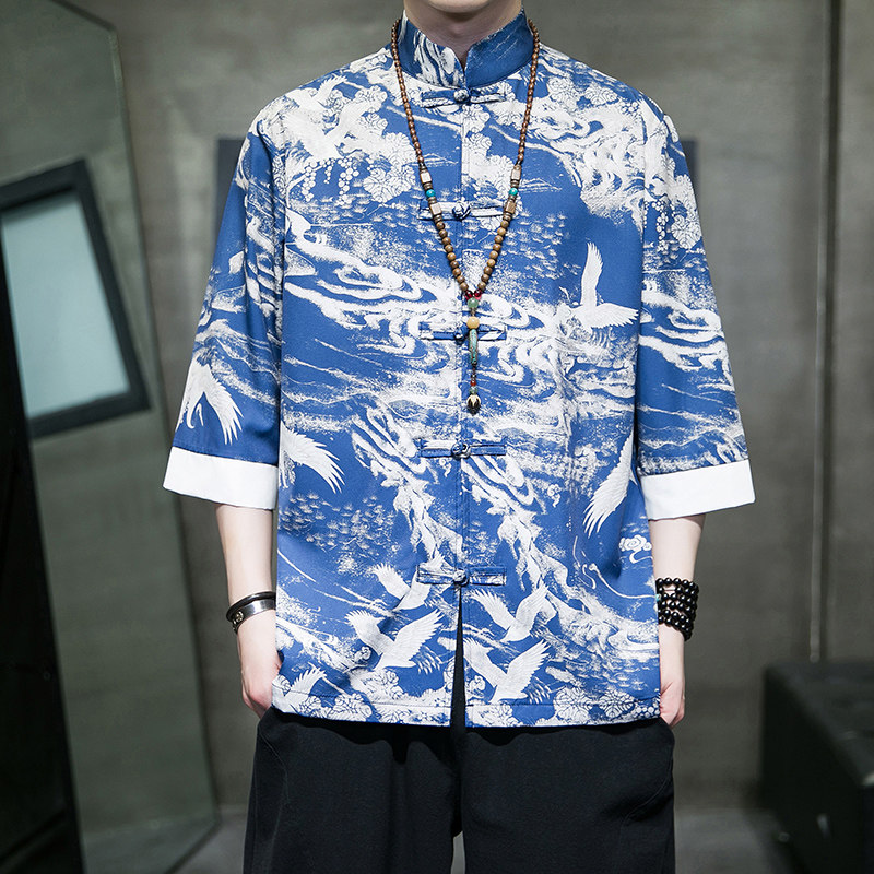 风2026抗皱冰丝 夏季 盘扣 新汉服短袖衬衫/衬衣 A878*p60图片