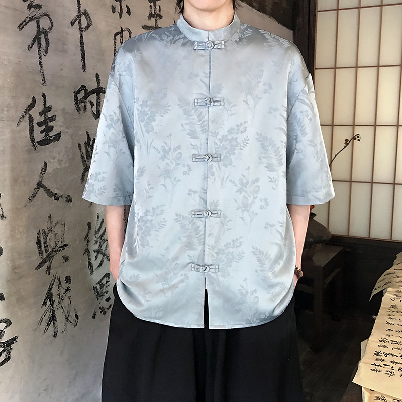 麦穗提花夏季新品2026风汉服短袖衬衫/衬衣A677-p65,男装T恤,钱塘7008(原4008)