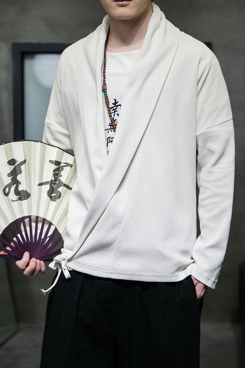 有货A859春2026大码针织开衫纯色V领汉服民族开衫p65,男装民族服装,钱塘7008(原4008)