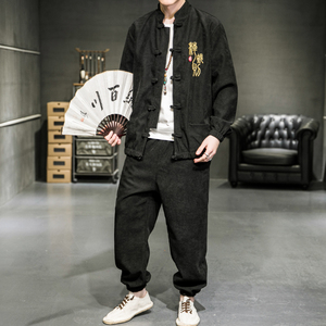 A2021人气！中国风2021春夏 篆文刺绣 盘扣/唐装/汉服套装P100图片