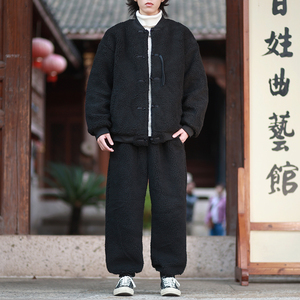 A338-P100特价2025 羊羔毛套装 唐装棉衣 加厚汉服棉袄外套套装图片