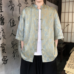八角花提花 夏季新品2026 风 汉服短袖衬衫/衬衣A685-p48图片