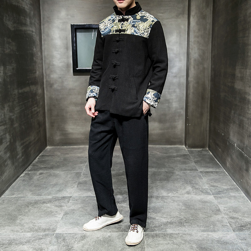 棉麻风龙款2026春款盘扣汉服套装特价A703-P70,男装休闲套装,钱塘7008(原4008)