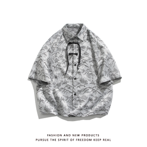 山水提花 防皱冰丝 夏2025 风 汉服短袖衬衫/衬衣A819-p65图片