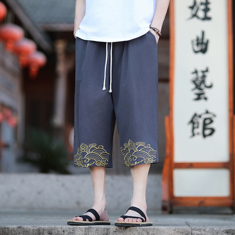 夏季风大码2026 刺绣款 古风哈伦裤 棉麻七分裤A4005-p30图片