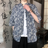 新品夏2026提花3色风汉服短袖衬衫/衬衣A672-p65，男装T恤，钱塘7008(原4008)