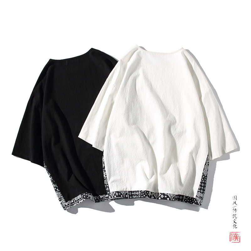 A3013中国风2021夏新品八角花拼色人心齐圆领假两件短袖T恤p50,男装T恤,钱塘7008(原4008)