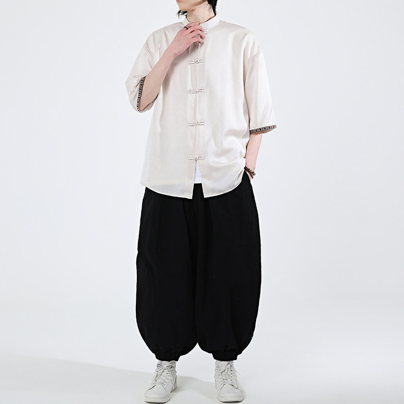 现货新品夏2026过年红红冰丝3色汉服短袖衬衫/衬衣A670-p60,男装T恤,钱塘7008(原4008)