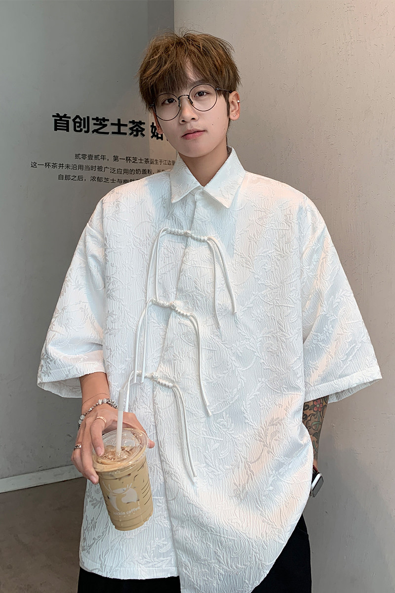 2026现货！港风蛇扣麦穗提花新中式短袖衬衫A666*P65,男装T恤,钱塘7008(原4008)