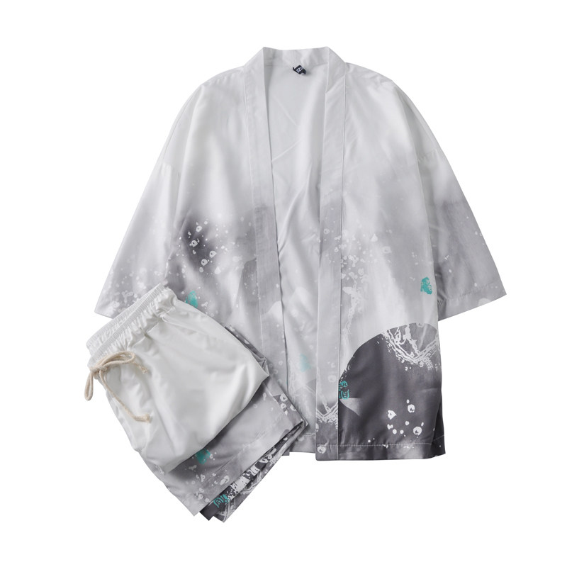 A3029*大码夏男2021中国风水墨沙滩冰丝面料汉服套装p80,男装休闲套装,钱塘7008(原4008)