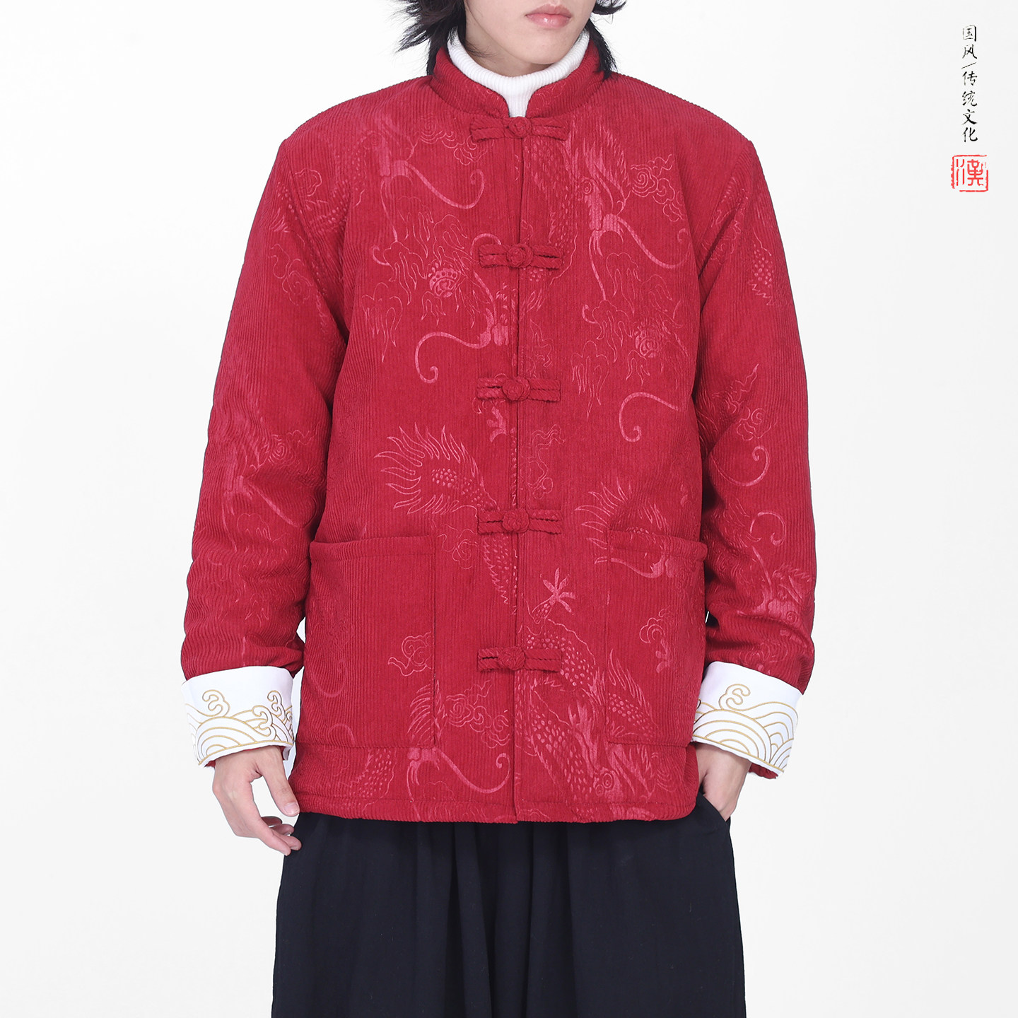 灯芯绒提花龙冬2025新中式盘扣外套唐装红棉衣外套A552-P148,男装棉衣,钱塘7008(原4008)