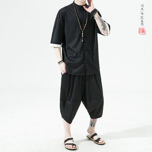 2023风夏季BV绿方格提花冰丝垂感短袖汉服套装A9002-p95