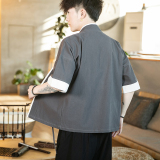 JJ001汉服中国风大码2021夏棉麻假两件男开衫p40，男装民族服装，钱塘7008(原4008)