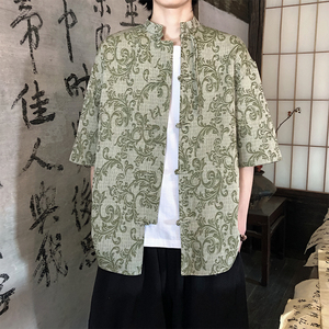 新品夏2025 提花3色 风 汉服短袖衬衫/衬衣A672-p65图片