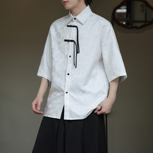 2025夏 提花 新中式 风 盘扣 团购汉服唐装短袖衬衫A639*P60图片